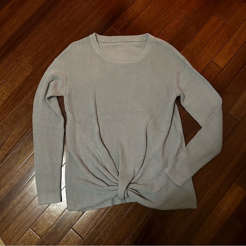 Waffle Knit Front Twist Sweater in Gray